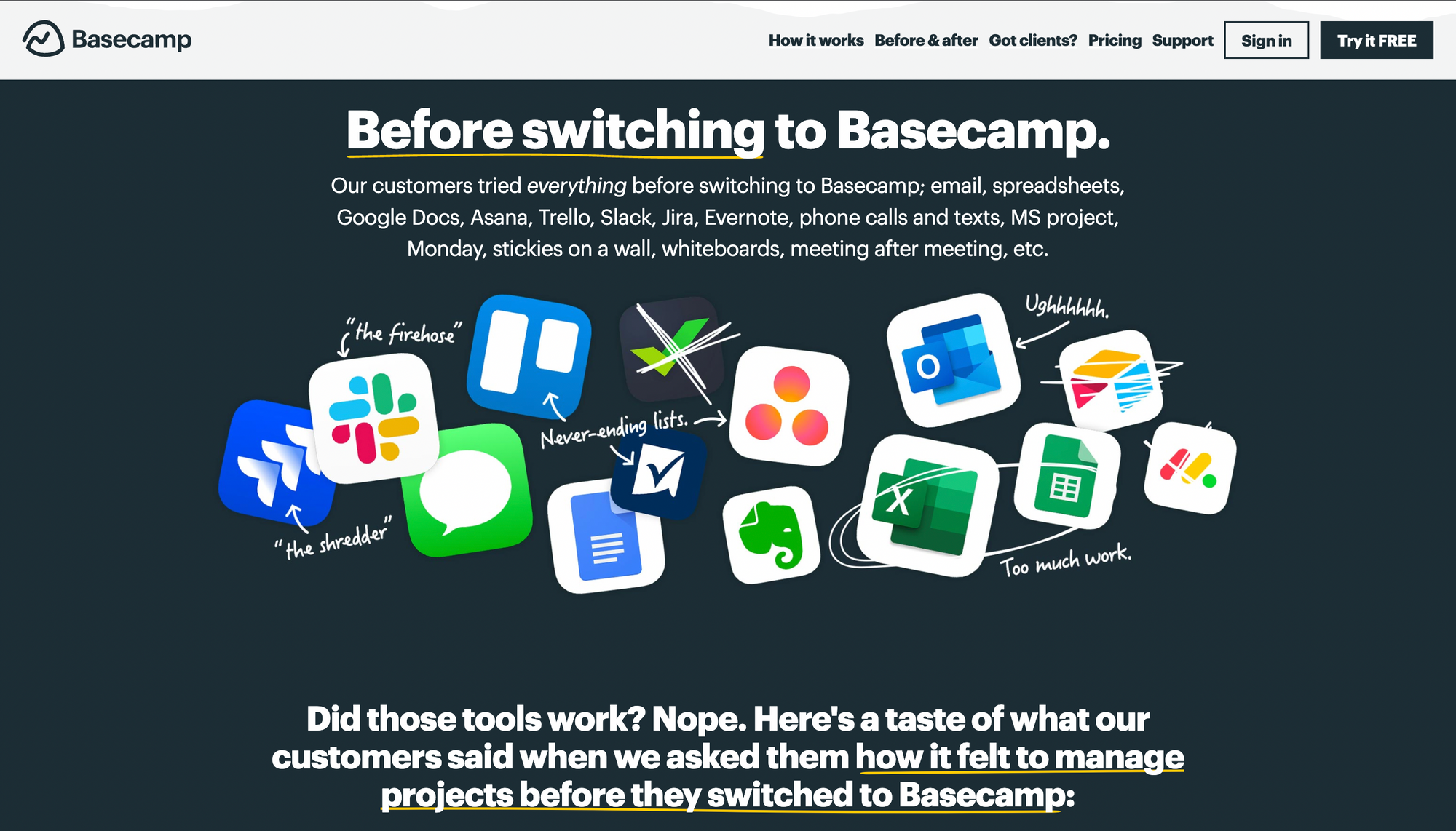 Basecamp's value proposition on their website